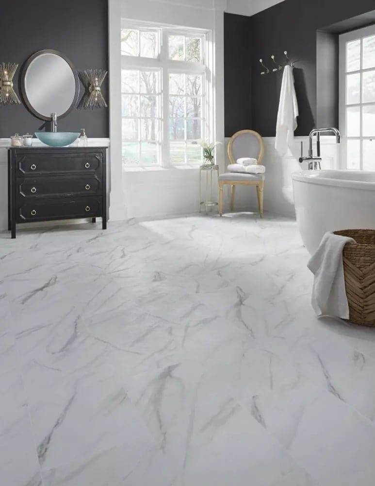 Adura Legacy White with Gray Vinyl Tile Flooring Mannington