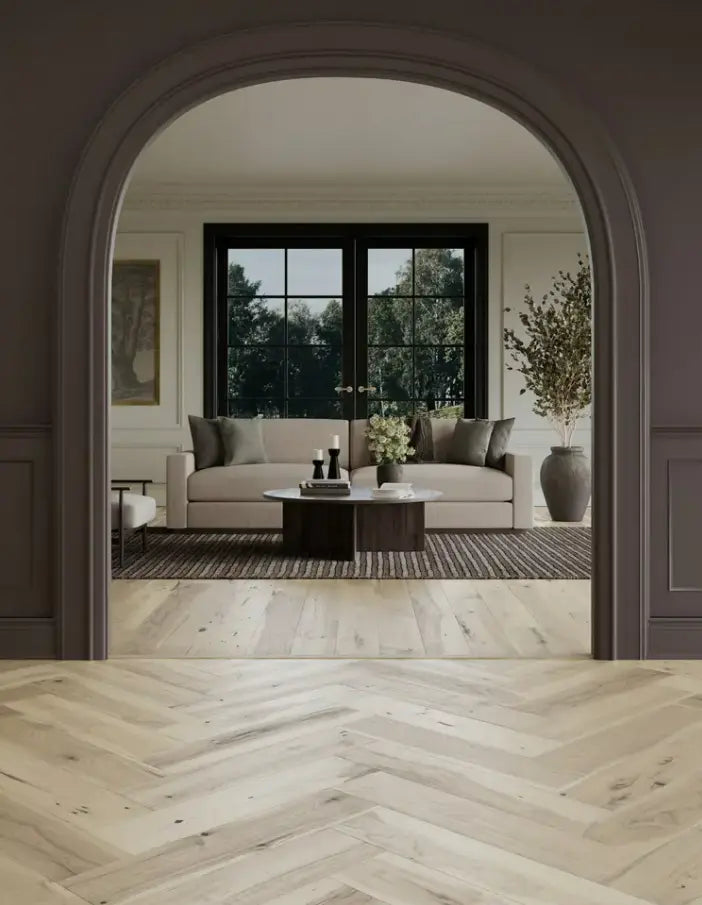 MSPH07BLC1 Mannington Provence Herringbone Blanc 9/16 x 7" Handcrafted Engineered Hardwood Floor - Call for BEST Price