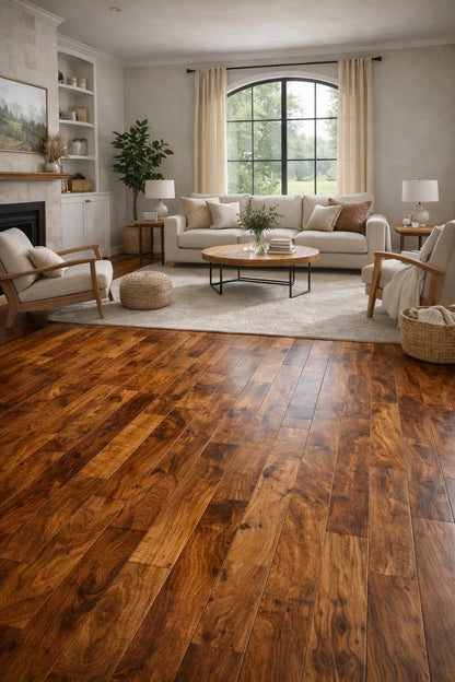 MSW200 Acacia Natural 3/4 Hand Scraped Small Leaf Solid Hardwood Floor - Call for BEST price